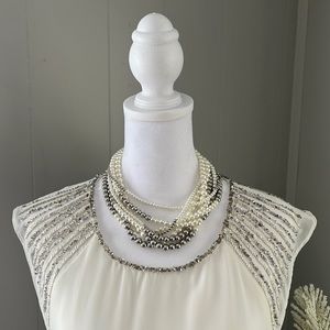 White House Black Market Pearl/Silver beaded necklace